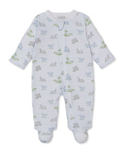 Load image into Gallery viewer, Baby onesie with safari animal print on a white background
