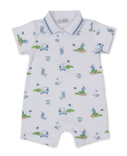 Load image into Gallery viewer, Baby romper with golf-themed print on a white background
