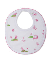 Load image into Gallery viewer, White baby bib with pink and green golf patterns on a white background
