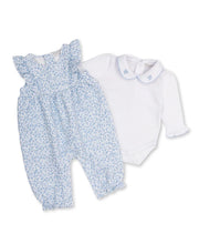 Load image into Gallery viewer, Fall Blooms Blue Jacquard Overall Set
