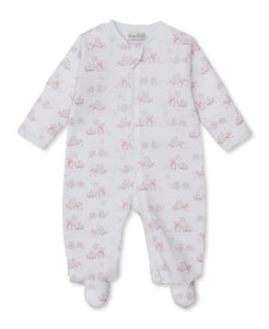 Forest Fanfare Zip Footie- Pink