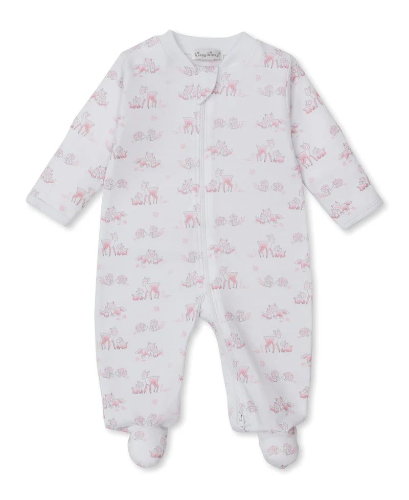 Forest Fanfare Zip Footie- Pink