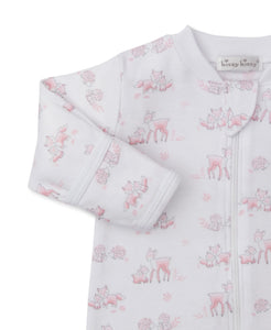 Forest Fanfare Zip Footie- Pink