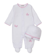 Load image into Gallery viewer, Whale Pods Pink Footie with Hat Set
