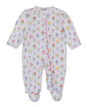 Load image into Gallery viewer, Floral patterned baby onesie on a white background

