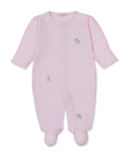 Load image into Gallery viewer, Pink baby onesie with embroidered designs on a white background
