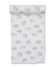 Load image into Gallery viewer, Roll of baby blanket with farm animal pattern on a white background
