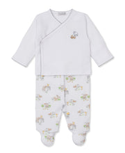 Load image into Gallery viewer, Baby outfit with long-sleeve top and patterned farm print pants on a white background
