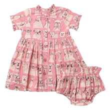 Load image into Gallery viewer, Baby Girls Autumn Dress Set - Pink Sketched Dogs
