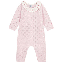 Load image into Gallery viewer, Baby Girl Knit Long Sleeve Romper with Floral Collar

