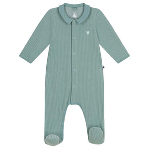 Velour Collared Footie- Green