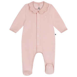 Baby Velour Front Snap Pink Footie with Collar