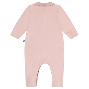 Baby Velour Front Snap Pink Footie with Collar