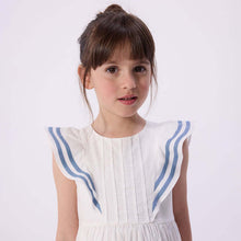 Load image into Gallery viewer, White Ruffle Sleeve Dress with Blue Embroidery
