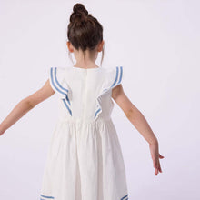 Load image into Gallery viewer, White Ruffle Sleeve Dress with Blue Embroidery
