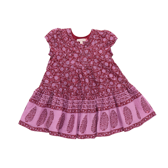 Pink dress with floral pattern on a white background