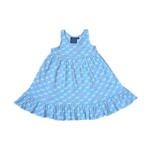 Load image into Gallery viewer, Light blue dress with a pupy pattern on a white background
