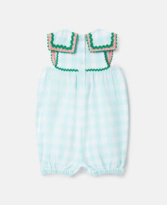 Baby Check Jumpsuit with Sunflower Embroidery