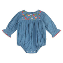 Load image into Gallery viewer, Ida Floral Embroidery Denim Baby Romper &amp; Headband (Organic)
