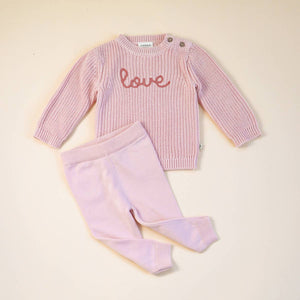 'Love' Embroidered Chunky Knit Baby Sweater (Organic)
