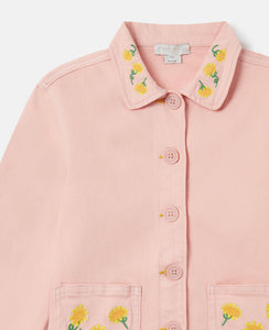 Gabardine Jacket with Embroidered Sunflowers