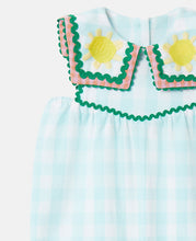 Load image into Gallery viewer, Baby Check Jumpsuit with Sunflower Embroidery
