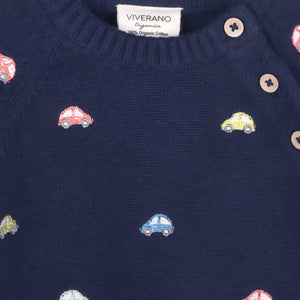 Mini Beetle Cars Embroidered Baby Sweater (Organic)