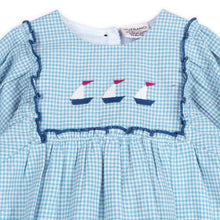 Load image into Gallery viewer, Nautical Gingham Baby Romper + Headband
