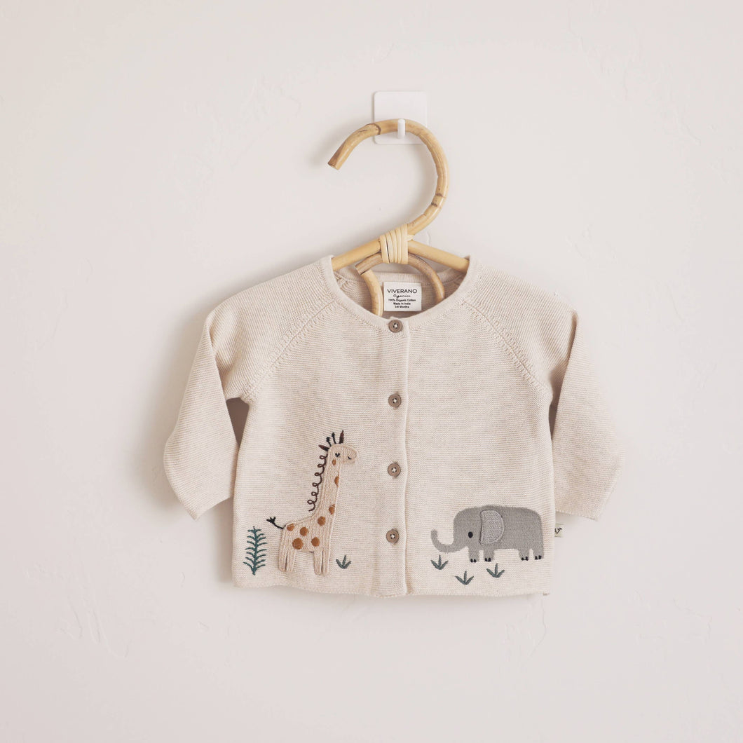 Organic Cotton Animal Safari Embroidered Baby Cardigan