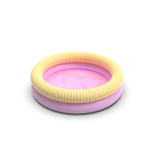 Load image into Gallery viewer, Small inflatable pool with pink base and yellow striped sides on a white background
