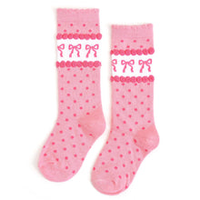 Load image into Gallery viewer, Pink Bow Scalloped Knee Socks
