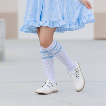 Load image into Gallery viewer, Blue Bow Scalloped Knee Socks
