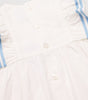 White Dress with Blue Embroidered Ruffle and Bloomers