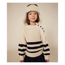 Load image into Gallery viewer, Navy Striped Sweater with Shoulder Buttons
