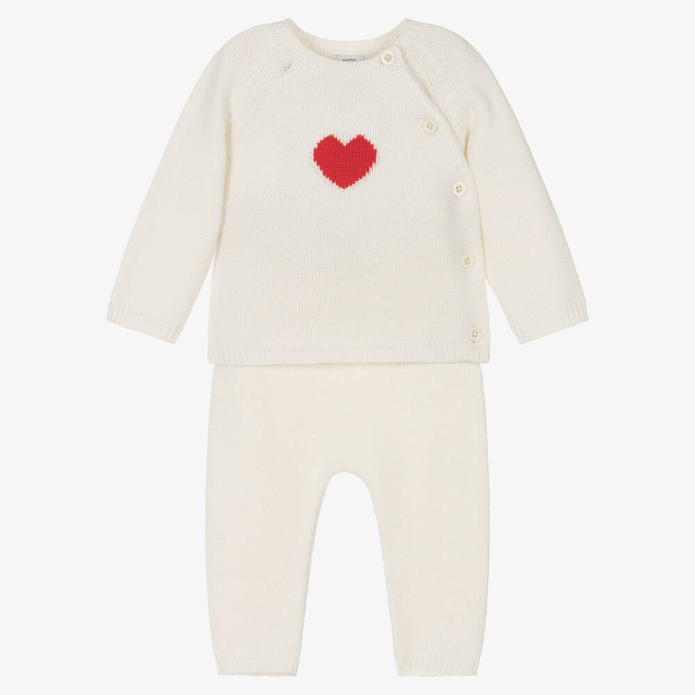 Baby White Heart Sweater and Pants Set