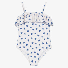 Load image into Gallery viewer, Blue Heart Print Ruffle Swimsuit
