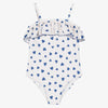Blue Heart Print Ruffle Swimsuit