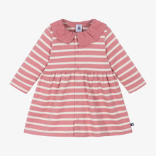 Load image into Gallery viewer, Baby Long-Sleeve Snap Front Striped Dress with Collar
