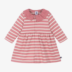 Baby Long-Sleeve Snap Front Striped Dress with Collar