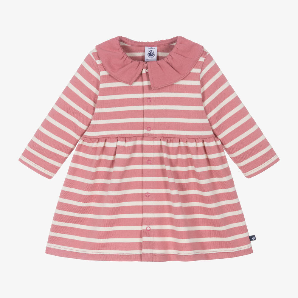 Baby Long-Sleeve Snap Front Striped Dress with Collar