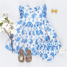 Load image into Gallery viewer, Baby Cynthia Blue Eyelet Dress Set
