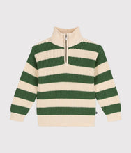 Load image into Gallery viewer, Striped Green Quarter-Zip Sweater
