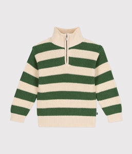 Striped Green Quarter-Zip Sweater