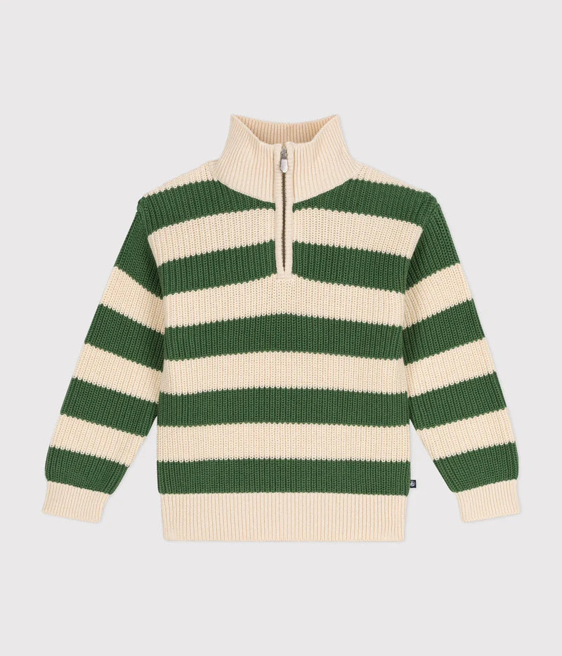 Striped Green Quarter-Zip Sweater