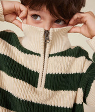 Load image into Gallery viewer, Striped Green Quarter-Zip Sweater
