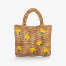 Load image into Gallery viewer, Raffia Tote Bag with Sunflower Emboidery
