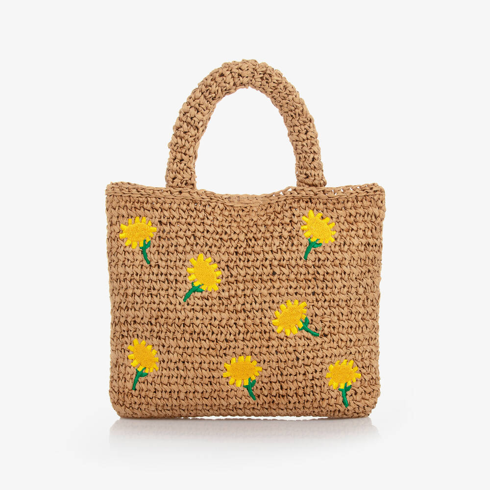Raffia Tote Bag with Sunflower Emboidery