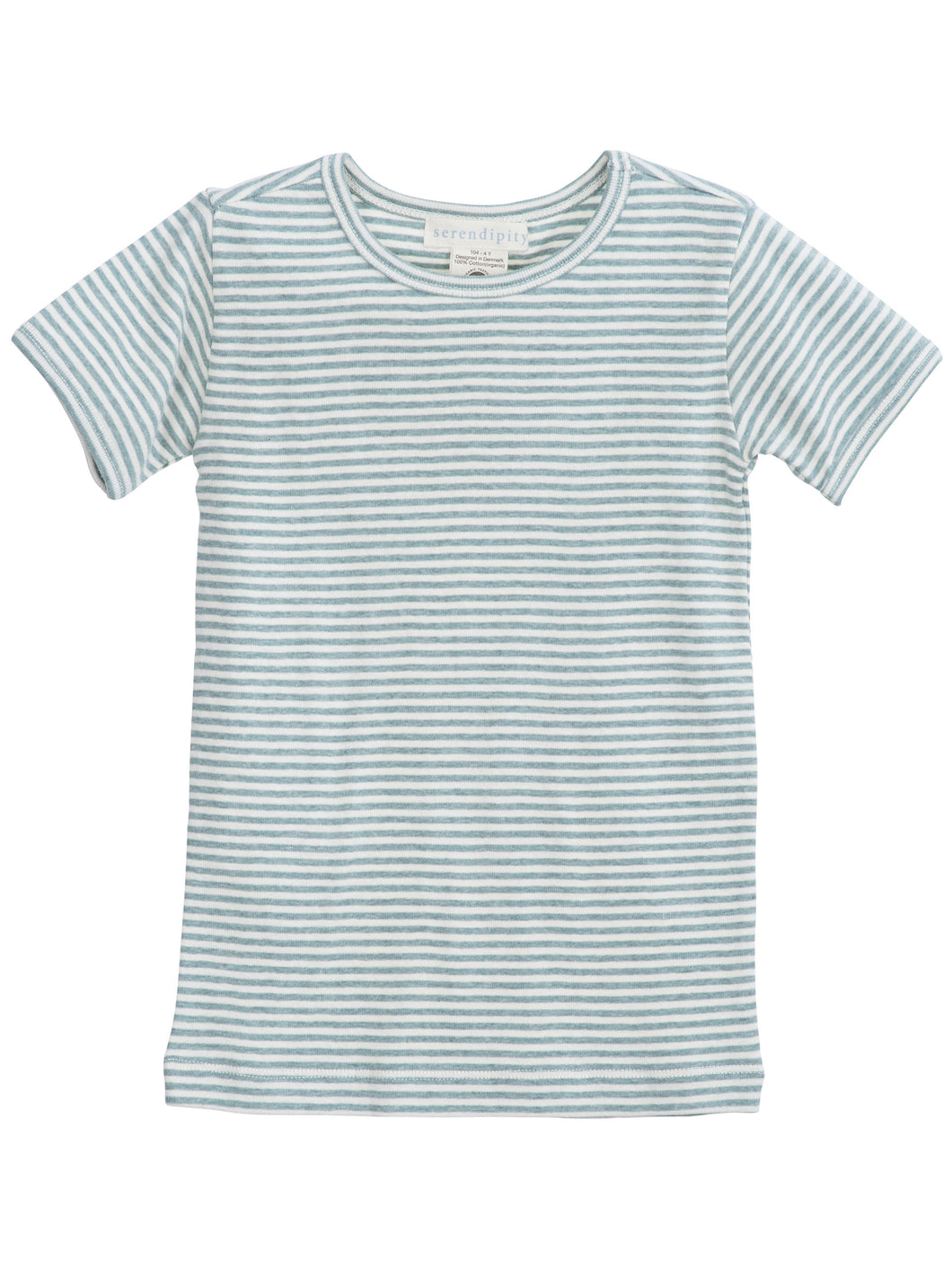 Short Sleeve Stripe Tee - Lake and Off-White