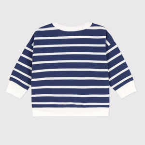 Baby Wide-Stripe Sweatshirt with Button at Neck