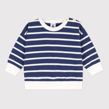 Load image into Gallery viewer, Baby Wide-Stripe Sweatshirt with Button at Neck
